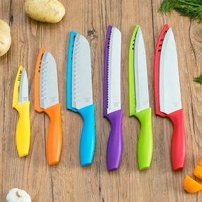 6-Piece Set: Sazon Stainless Steel Knife and Colorful Slip Covers