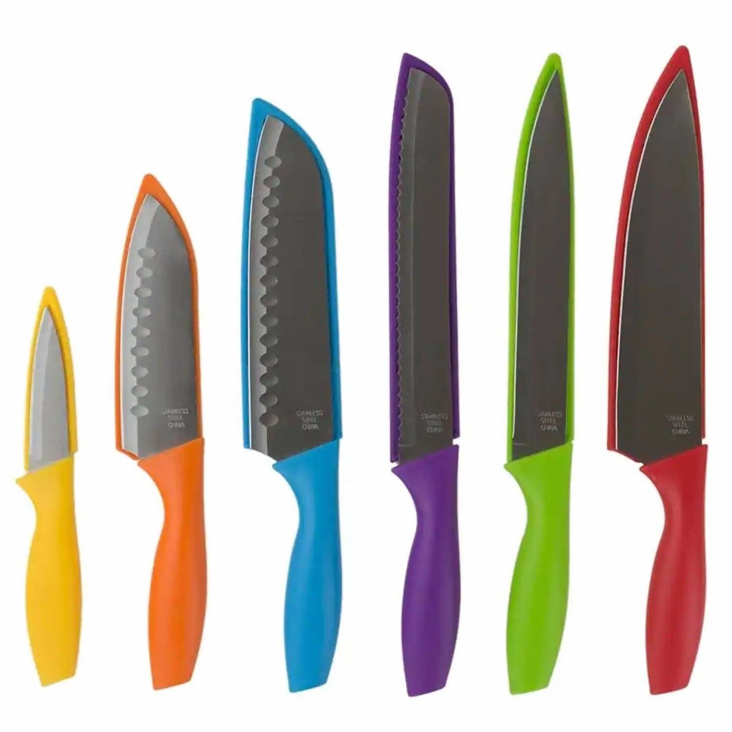 6-Piece Set: Sazon Stainless Steel Knife and Colorful Slip Covers