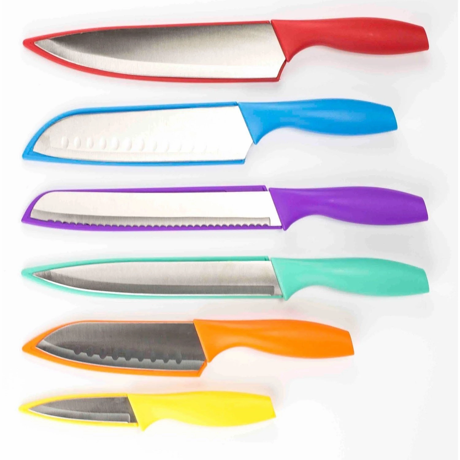 6-Piece Set: Sazon Stainless Steel Knife and Colorful Slip Covers