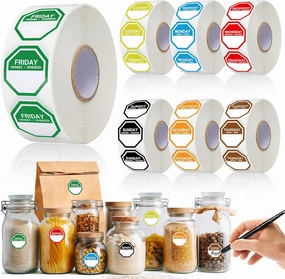 7000 Pcs Day of The Week Labels Food Labels Monday Through Sunday Management Inventory Stickers Removable Weekly Self Adhesive Date Dot Stickers for Restaurant Kitchen Containers (Octagon)