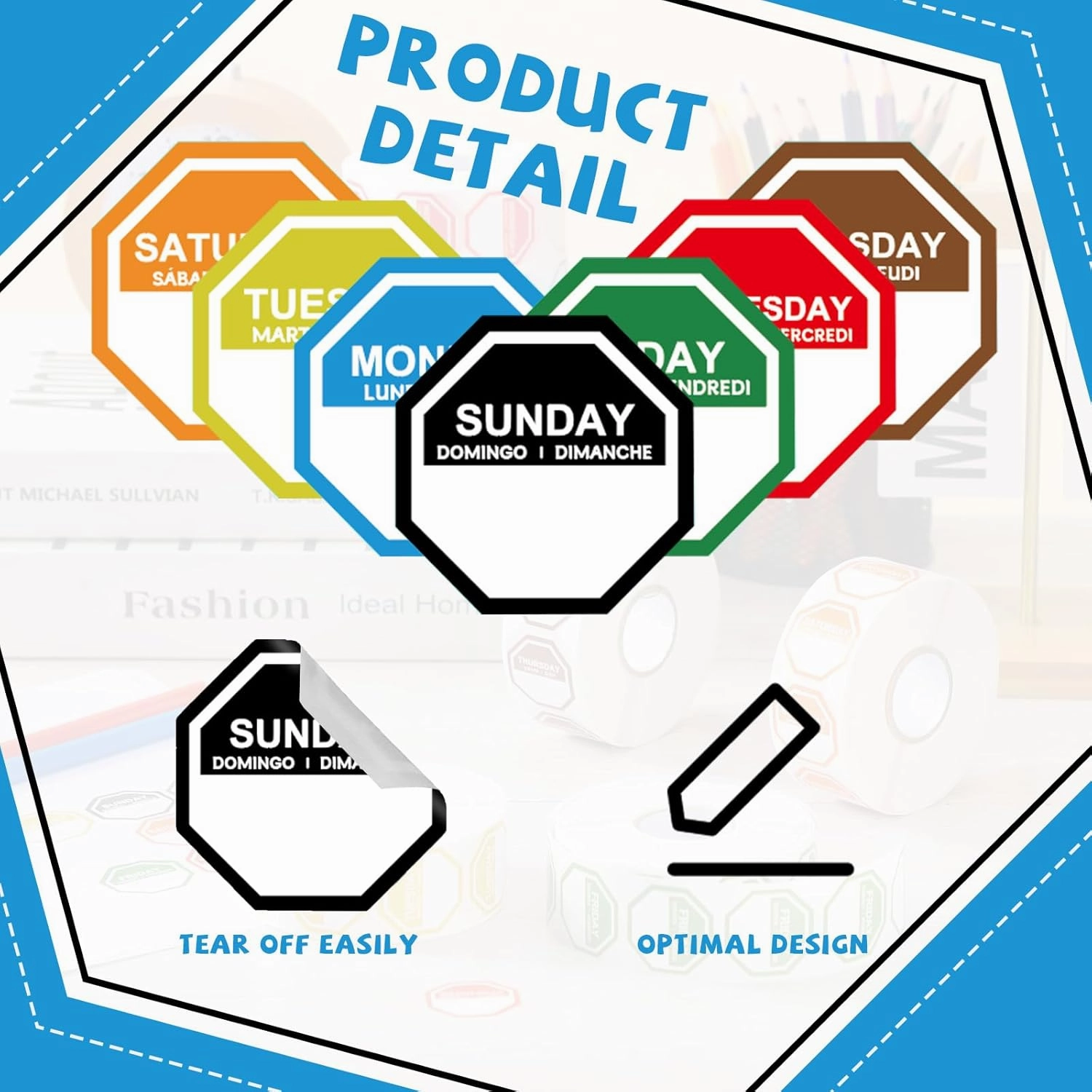 7000 Pcs Day of The Week Labels Food Labels Monday Through Sunday Management Inventory Stickers Removable Weekly Self Adhesive Date Dot Stickers for Restaurant Kitchen Containers (Octagon)