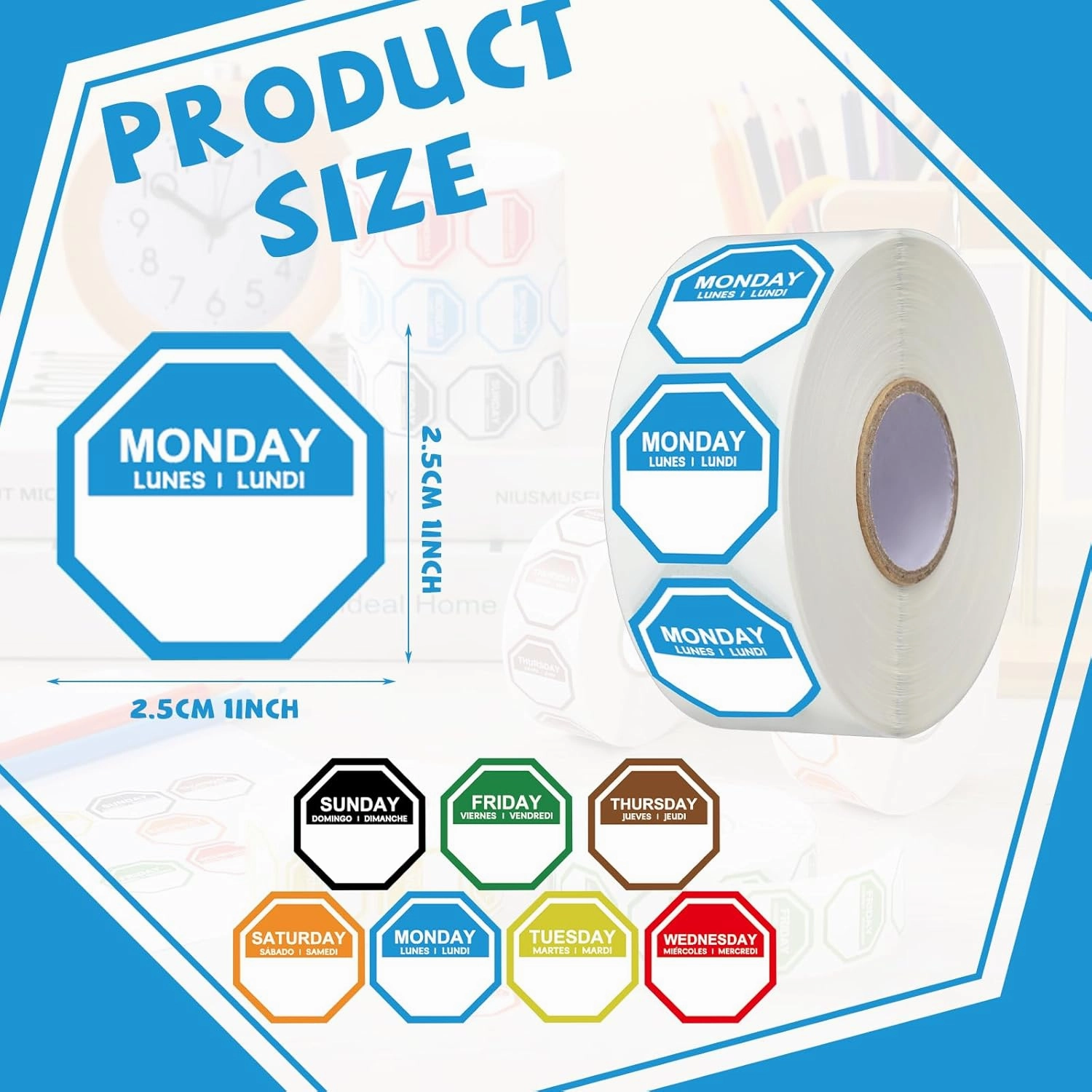 7000 Pcs Day of The Week Labels Food Labels Monday Through Sunday Management Inventory Stickers Removable Weekly Self Adhesive Date Dot Stickers for Restaurant Kitchen Containers (Octagon)