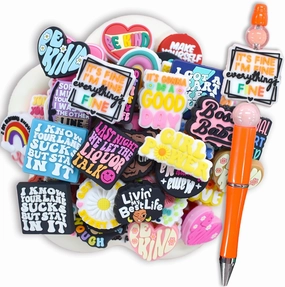 70PCS Phrase Focal Beads for pens, Not Duplicated Pencil Beads for DIY Beadable Pen Keychain Bracelet Lanyard Making