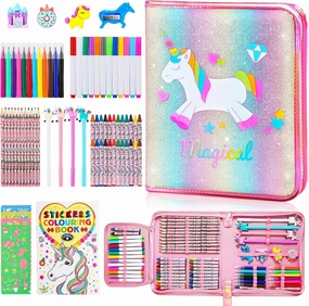 73Pcs Unicorn Art Supplies for Girls, Drawing Kit with Fruit Scented Markers, Coloring Arts and Crafts Coloring Set for Kids Ages 4 5 6 7 8 Years Old, Pencil,Crayon - Birthday Gifts Toys for Girls
