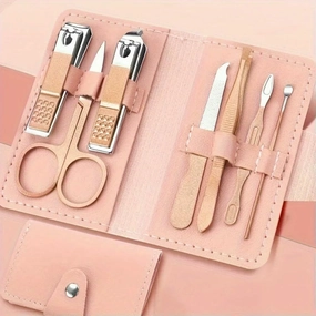 7 Pieces Stainless Steel Colorful Nail Clippers Manicure Set with Leather Bag Care Tools Grooming Kit (Set080)