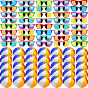 80Pcs Sunglasses Beach Balls Bulk Party Favors for Kids 40Pcs Neon Sunglasses 40Pcs 12" Beach Balls Kid Boys Girls Graduation Party Supplies for Summer Beach Pool Party Favors Goodie Bag Favors