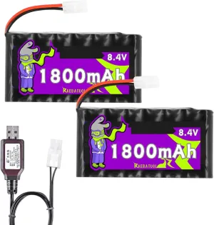 8.4V 1800mAh Ni-Cd Rechargeable Battery with KET2P/TAMIYA Plug(White),Fit for 1/14 1/18 1/20 High Speed Remote Control Car Off Road RC Trucks Toy with Charger(7*AA)