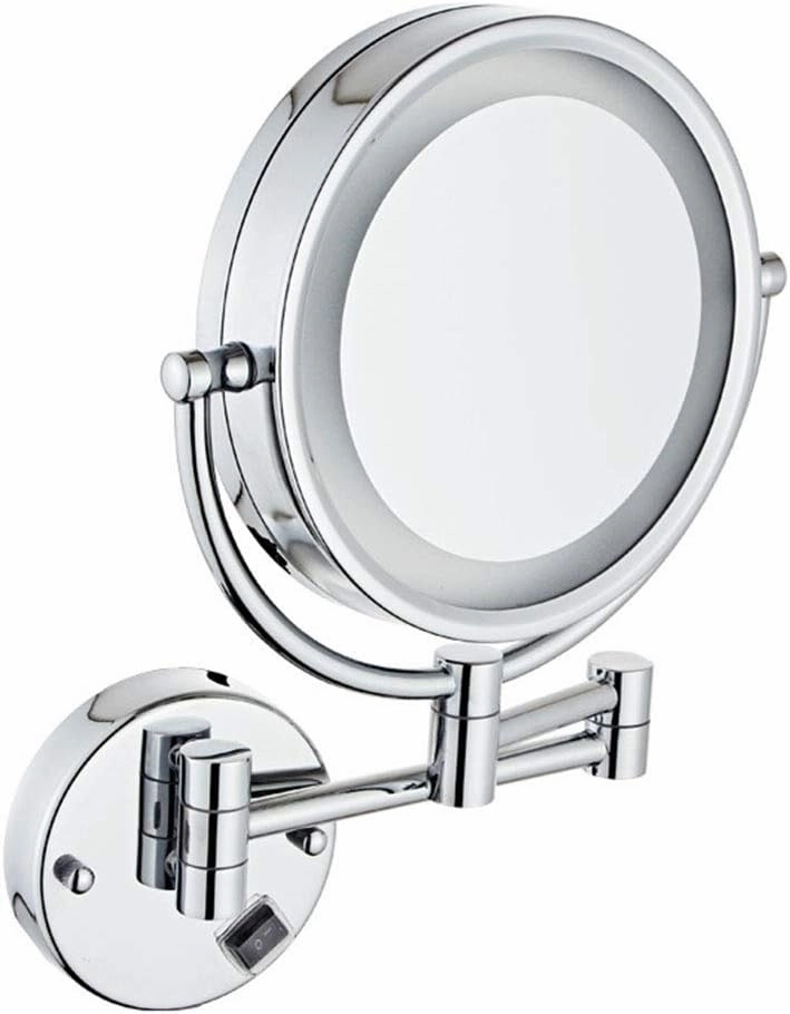 8.5 Inch LED Lighted Wall Mount Makeup Mirror with 3X Magnification, Hardwired USB Rechargeable, Double-Sided with 360 Degree Swivel Design, Extendable Arm, for Bathroom