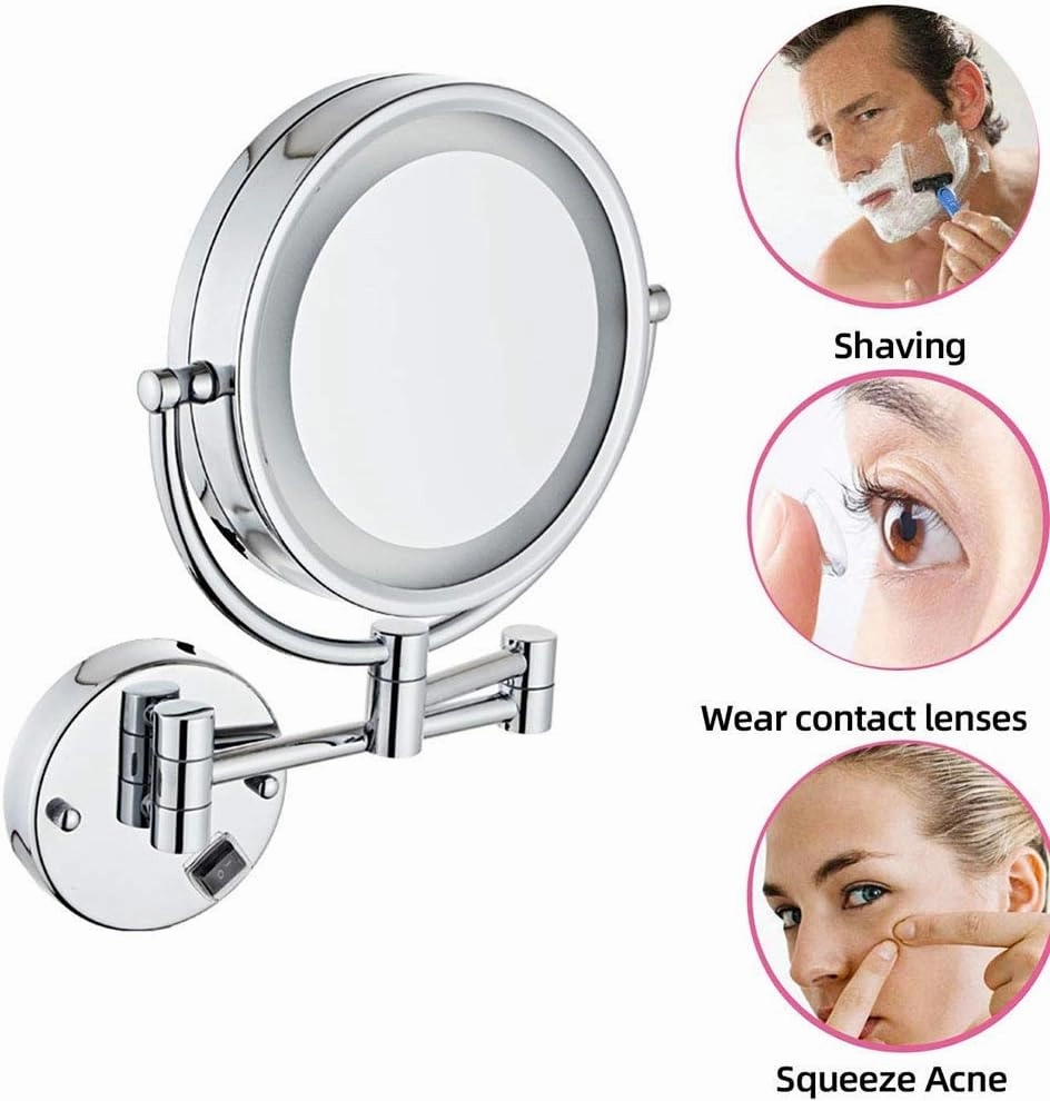 8.5 Inch Lighted Wall Mount Makeup Mirror with 3X Magnification, Single-Sided, 360 Degree Swivel Rotation with Distortion Free View, for Bathroom (Size : Plug)