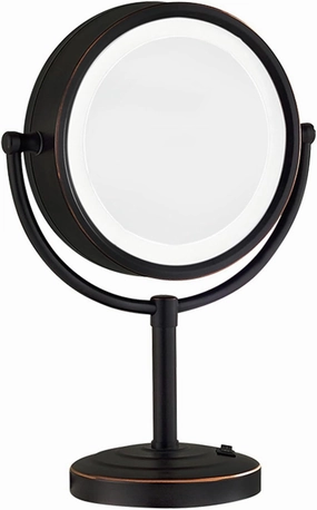 8.5 Inch Rechargeable Tabletop LED Lighted Makeup Mirror, Double Side Rotation Cosmetic Mirror, Magnification HD Shaving Mirror, Countertop Standing Cordless Vanity Mirror,Black,3X
