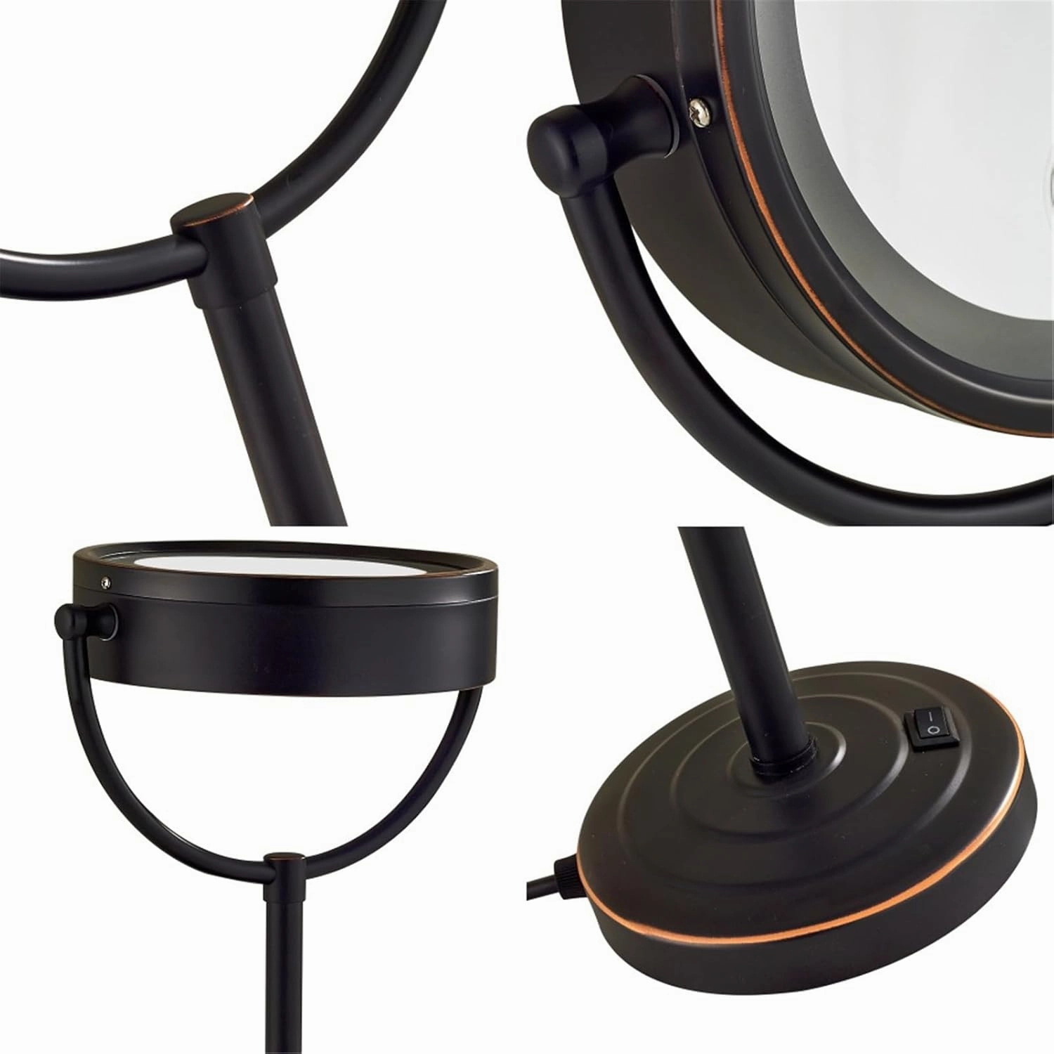 8.5 Inch Rechargeable Tabletop LED Lighted Makeup Mirror, Double Side Rotation Cosmetic Mirror, Magnification HD Shaving Mirror, Countertop Standing Cordless Vanity Mirror,Black,3X