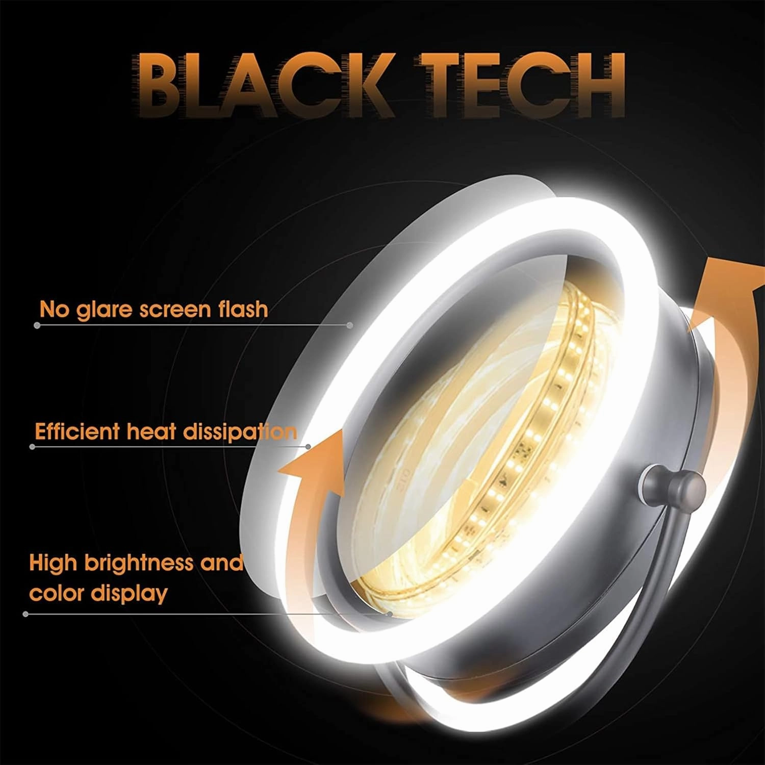 8.5 Inch Rechargeable Tabletop LED Lighted Makeup Mirror, Double Side Rotation Cosmetic Mirror, Magnification HD Shaving Mirror, Countertop Standing Cordless Vanity Mirror,Black,3X