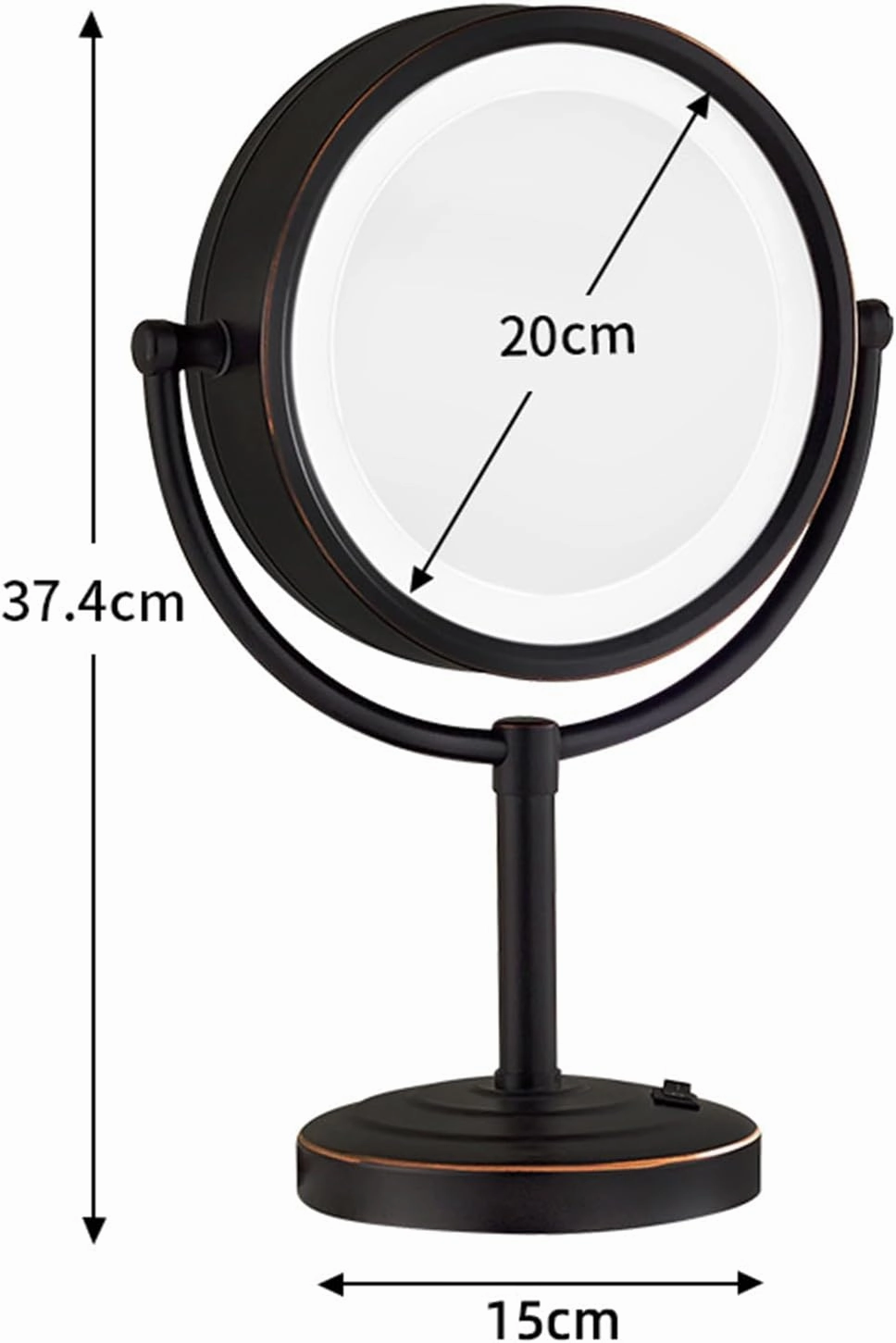 8.5 Inch Rechargeable Tabletop LED Lighted Makeup Mirror, Double Side Rotation Cosmetic Mirror, Magnification HD Shaving Mirror, Countertop Standing Cordless Vanity Mirror,Black,3X