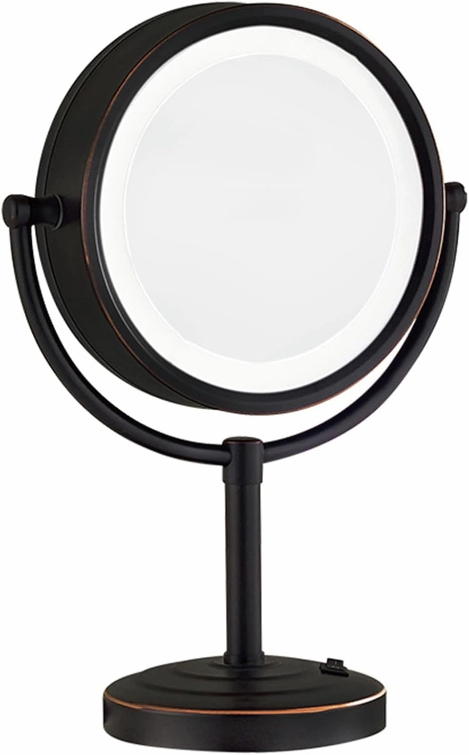8.5 Inch Rechargeable Tabletop LED Lighted Makeup Mirror, Double Side Rotation Cosmetic Mirror, Magnification HD Shaving Mirror, Countertop Standing Cordless Vanity Mirror,Black,3X
