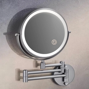 8 Inch Dual Sided Wall Mounted Makeup Vanity Mirror with 1X/3X Magnification, Gun Gray Aluminum Adjustable HD Cosmetic Beauty Mirror, Swivel Shaving Mirror for Bathroom Hotel,2Arm LED (3 Arm)