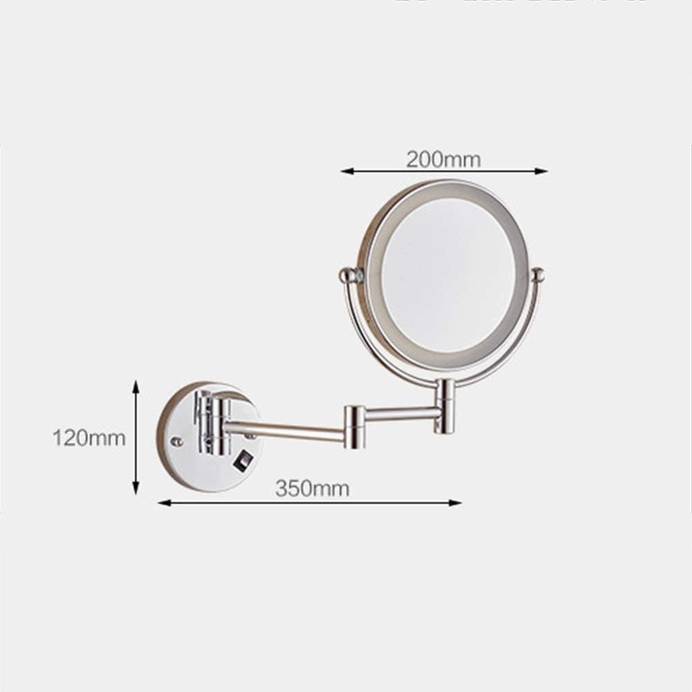 8-Inch LED Wall Mounted Makeup Mirror, 3X Magnification Round Shape Two-Sided Swivel Extendable Bathroom Vanity Mirror Chrome Finish, Adjustable Light(Pushbuttonswitch)