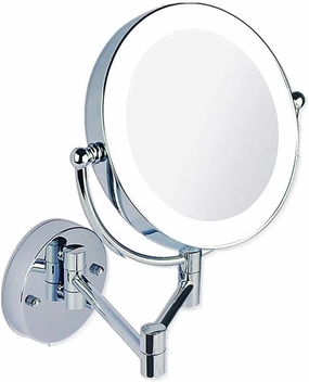 8-Inch LED Wall Mounted Makeup Mirror, 3X Magnification Round Shape Two-Sided Swivel Extendable Bathroom Vanity Mirror Chrome Finish, Adjustable Light(Pushbuttonswitch)