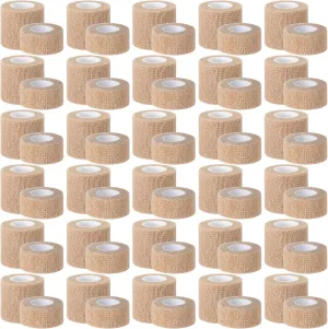 96 Pcs Self Adhesive Wrap Bandages Bulk Breathable Athletic Tape Elastic Cohesive Bandage Adhesive Wrap Roll for Stretch Athletic Sports Wrist Ankle, 1 Inch x 5 Yard, 2 Inch x 5 Yard (Nude)