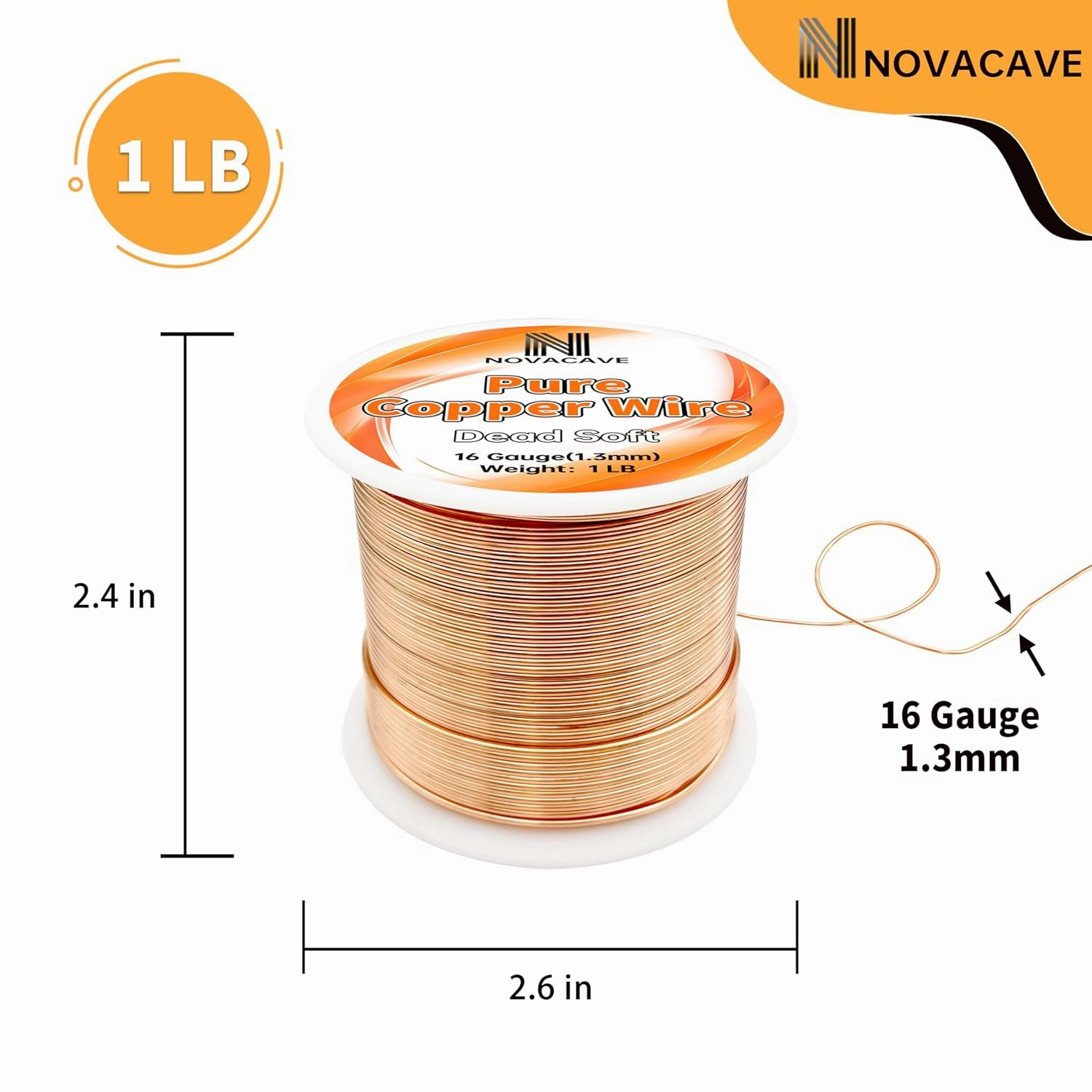 99.9% Pure Copper Wire for Electroculture Gardening, 16 Gauge Bare Copper Wire for Jewelry Making, Dead Soft, 1 LB Spool 100Ft