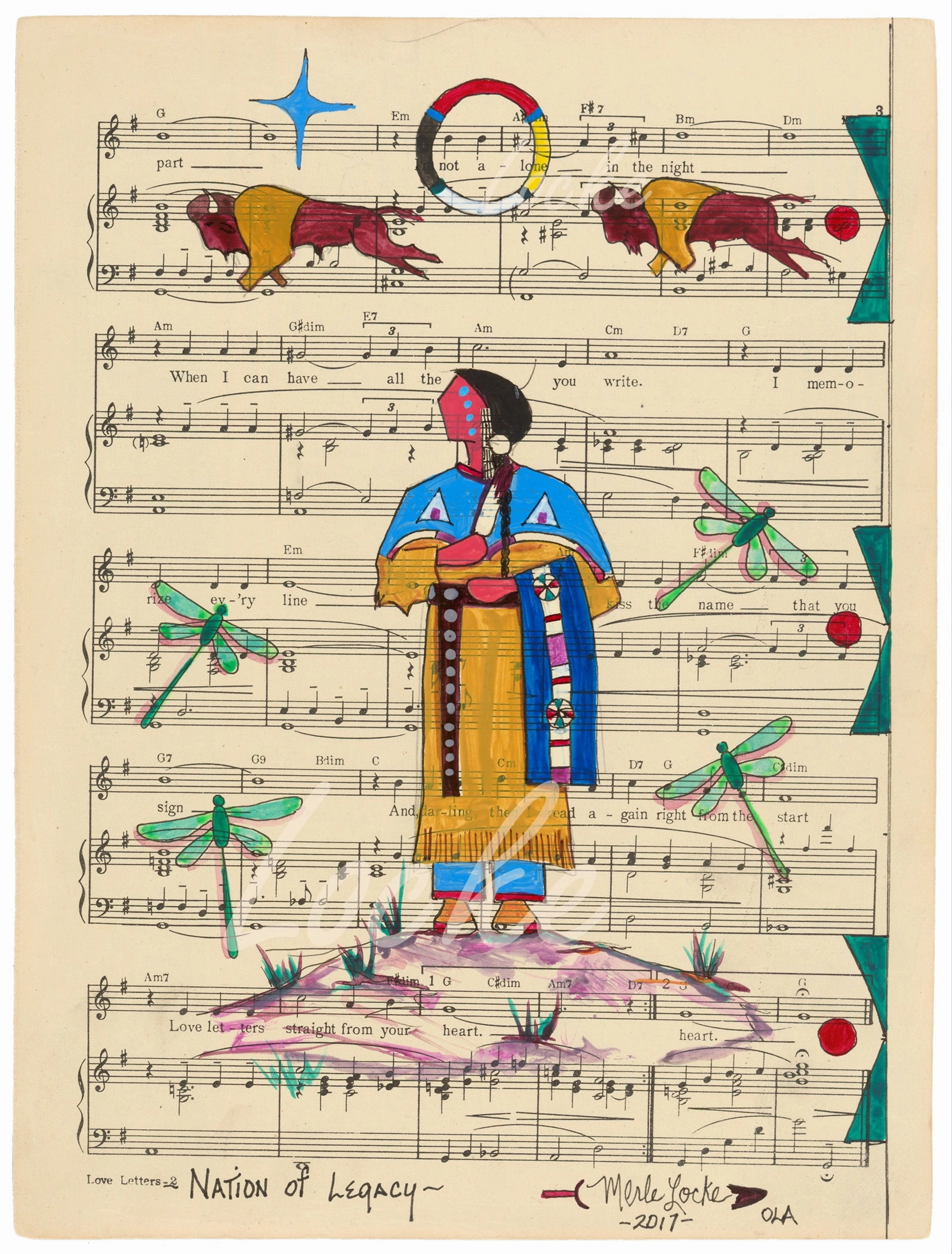 (Fine Art Print) Ledger Art on Antique Sheet Music ~ Nation of Legacy