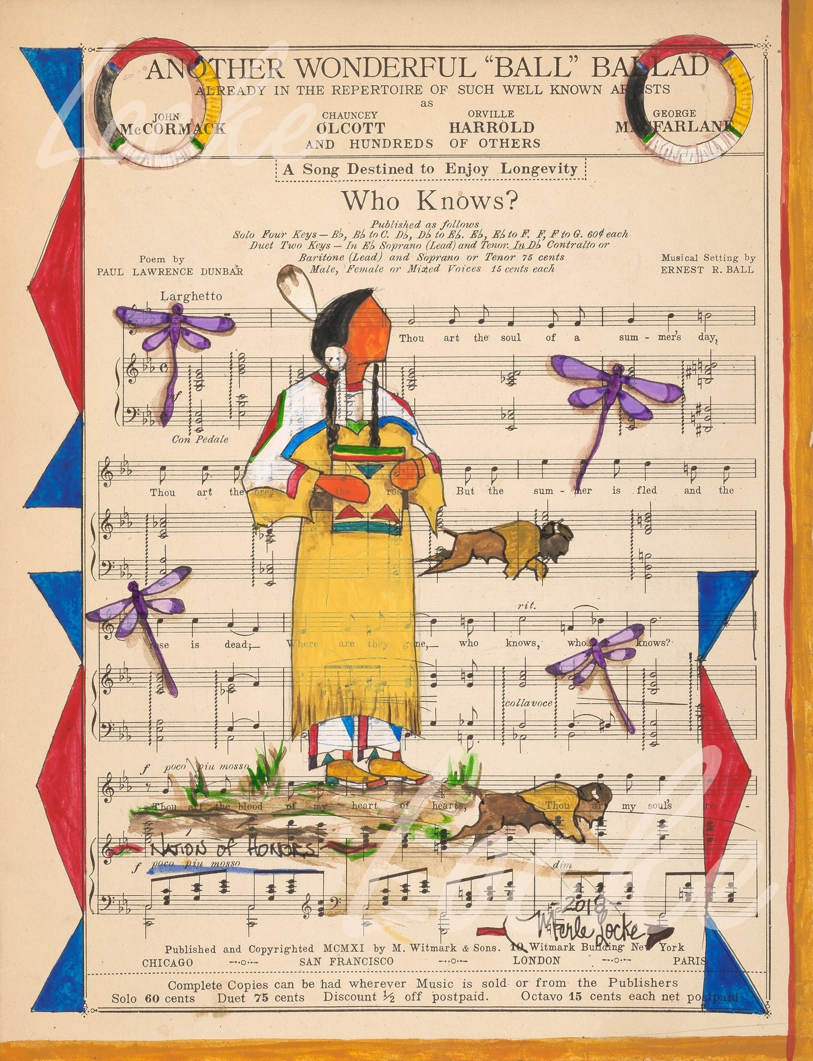 (Fine Art Print) Ledger Art on Antique Sheet Music ~ Who Knows? / Nation of Honors