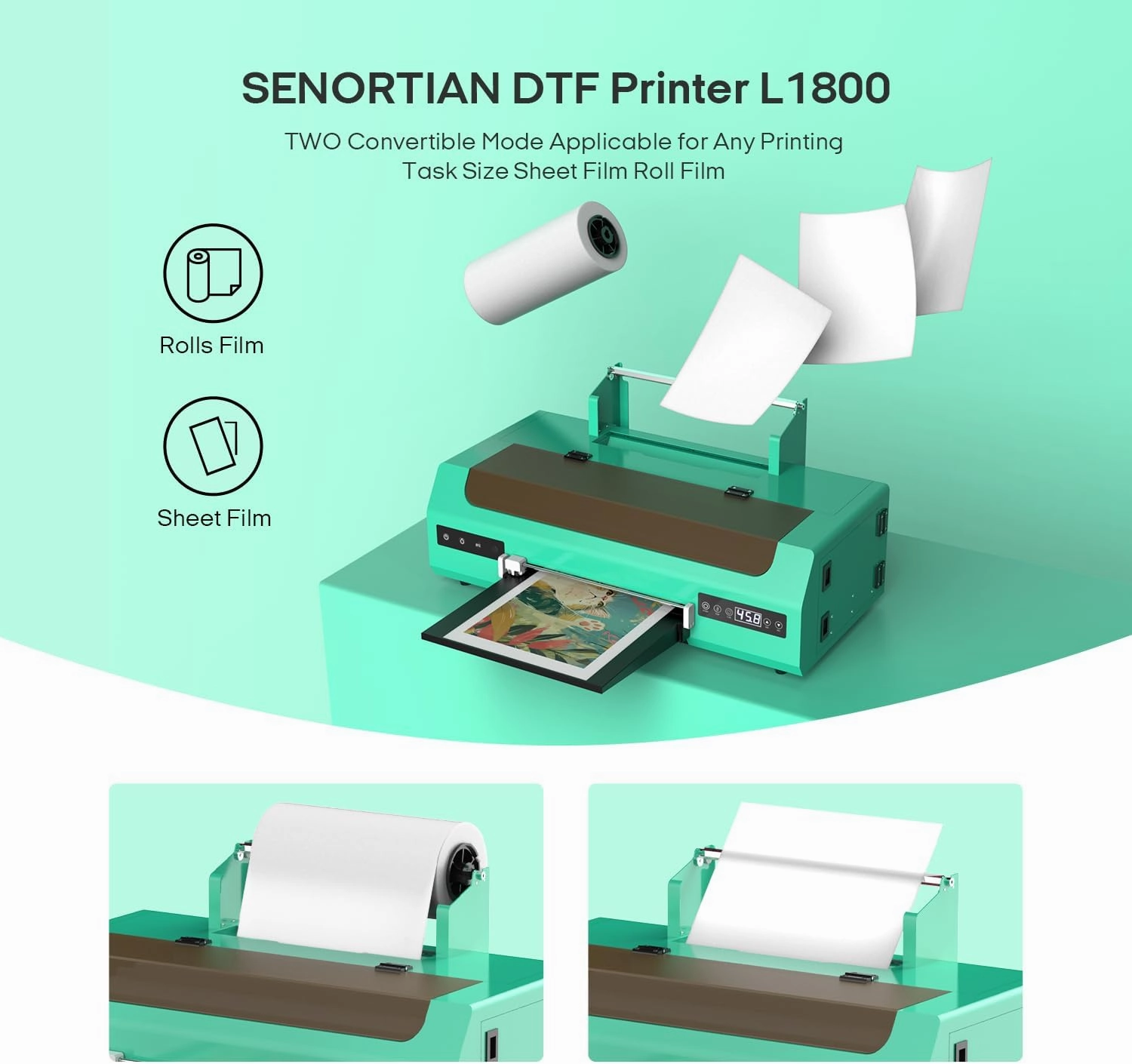 A3 L1800 DTF Printer for T-Shirt Printing, 13" Max Print Width, White Ink Circulation, Roll & Single Sheet Feeding System for Making Custom Garments and Hoodies, DTF Printer Machine with Oven