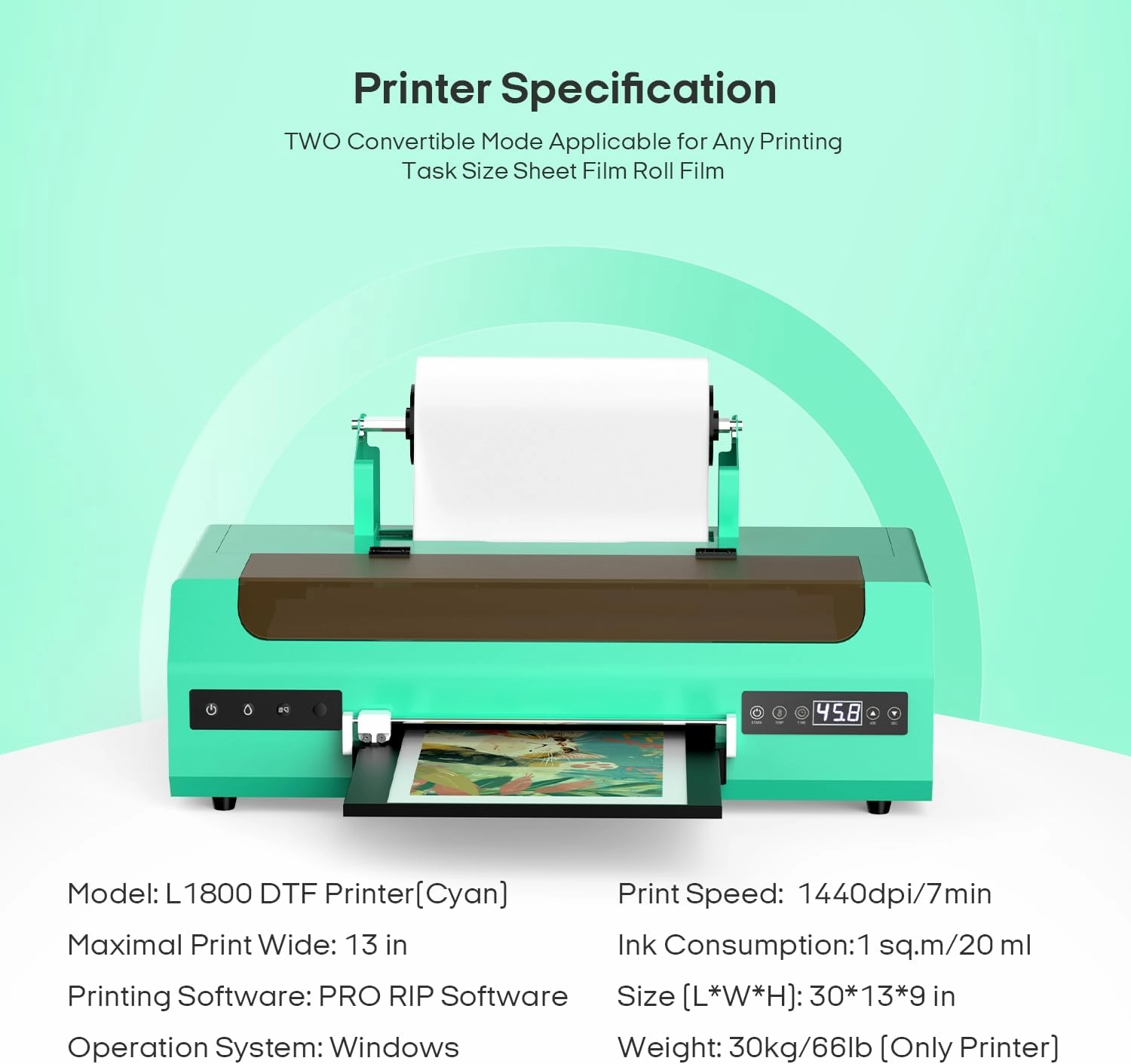 A3 L1800 DTF Printer for T-Shirt Printing, 13" Max Print Width, White Ink Circulation, Roll & Single Sheet Feeding System for Making Custom Garments and Hoodies, DTF Printer Machine with Oven