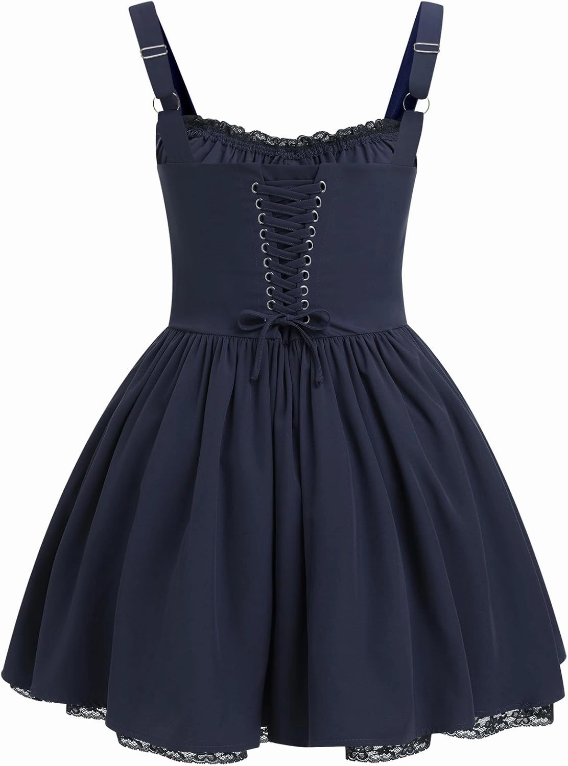 ABAFIP Women's Corset Mini Dress Spaghetti Straps Backless Lace up Low Cut Ruffle Short Dress Sundress