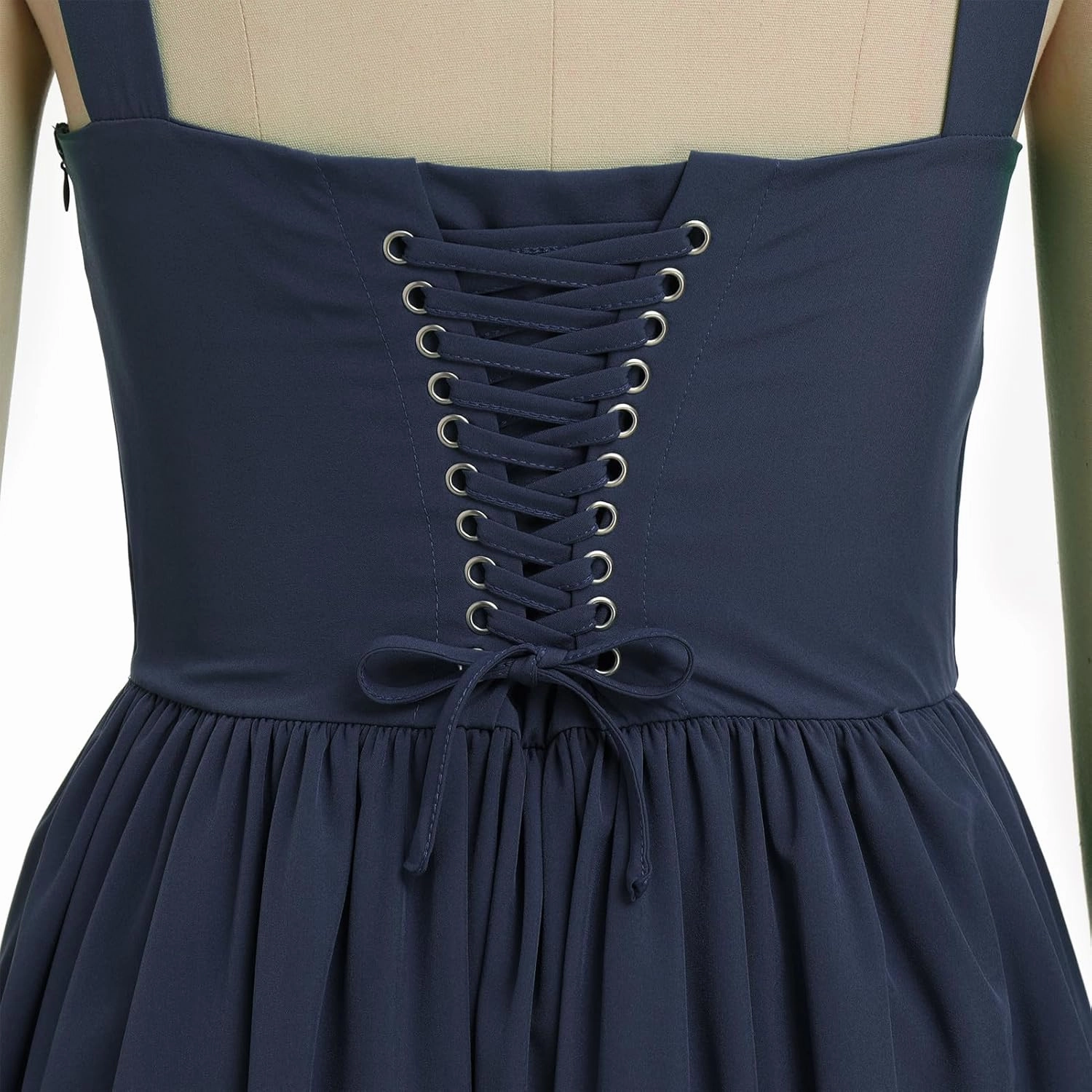 ABAFIP Women's Corset Mini Dress Spaghetti Straps Backless Lace up Low Cut Ruffle Short Dress Sundress