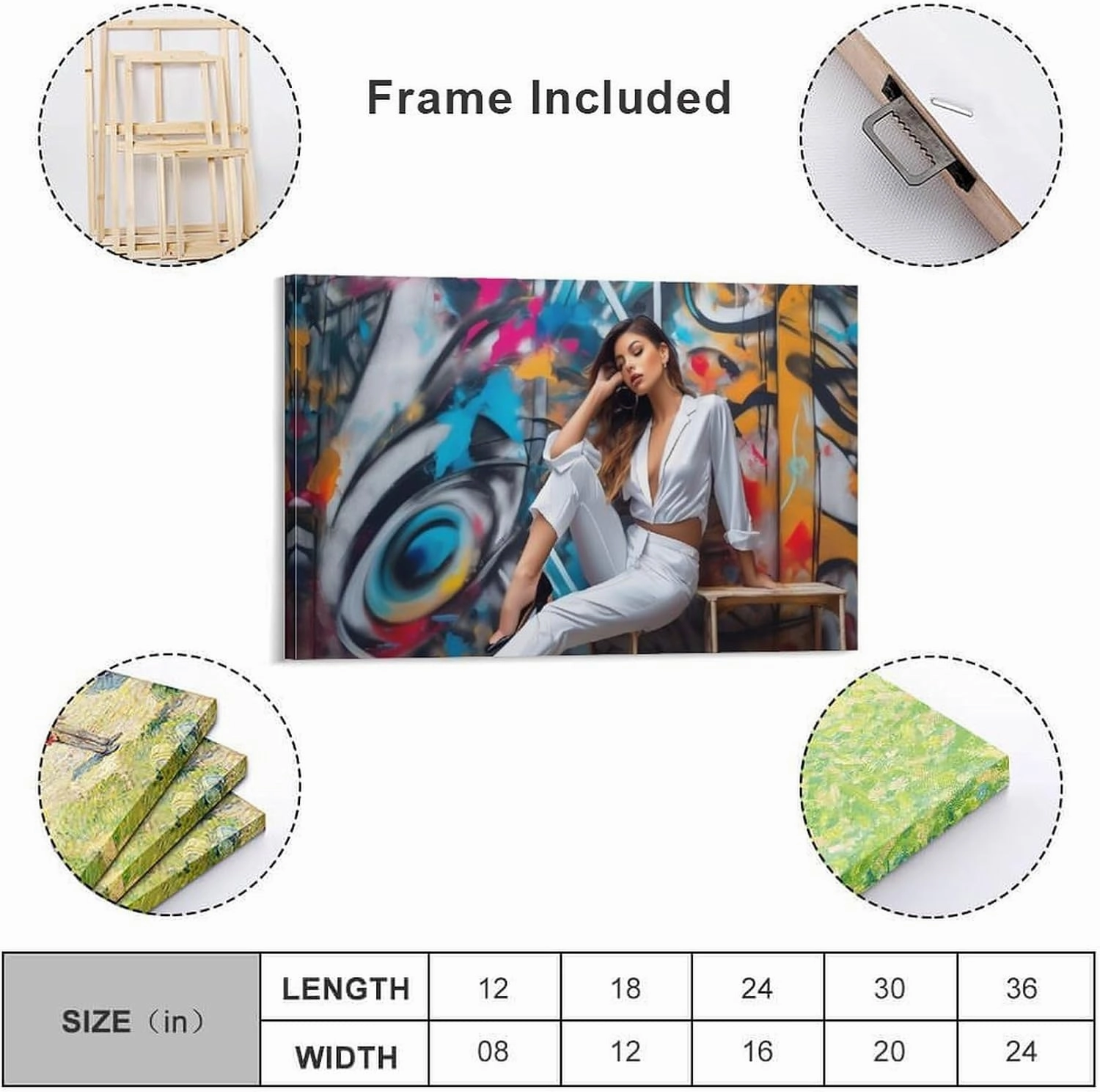Abstract Graffiti Style Sexy White Woman Black High Heels Canvas Painting Posters And Prints Wall Art Pictures for Living Room Bedroom Decor 24x36inch(60x90cm) Frame-style