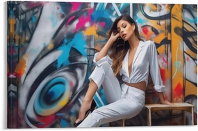 Abstract Graffiti Style Sexy White Woman Black High Heels Canvas Painting Posters And Prints Wall Art Pictures for Living Room Bedroom Decor 24x36inch(60x90cm) Frame-style