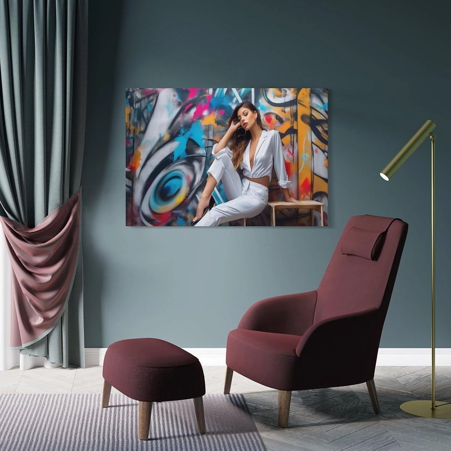 Abstract Graffiti Style Sexy White Woman Black High Heels Canvas Painting Posters And Prints Wall Art Pictures for Living Room Bedroom Decor 24x36inch(60x90cm) Frame-style