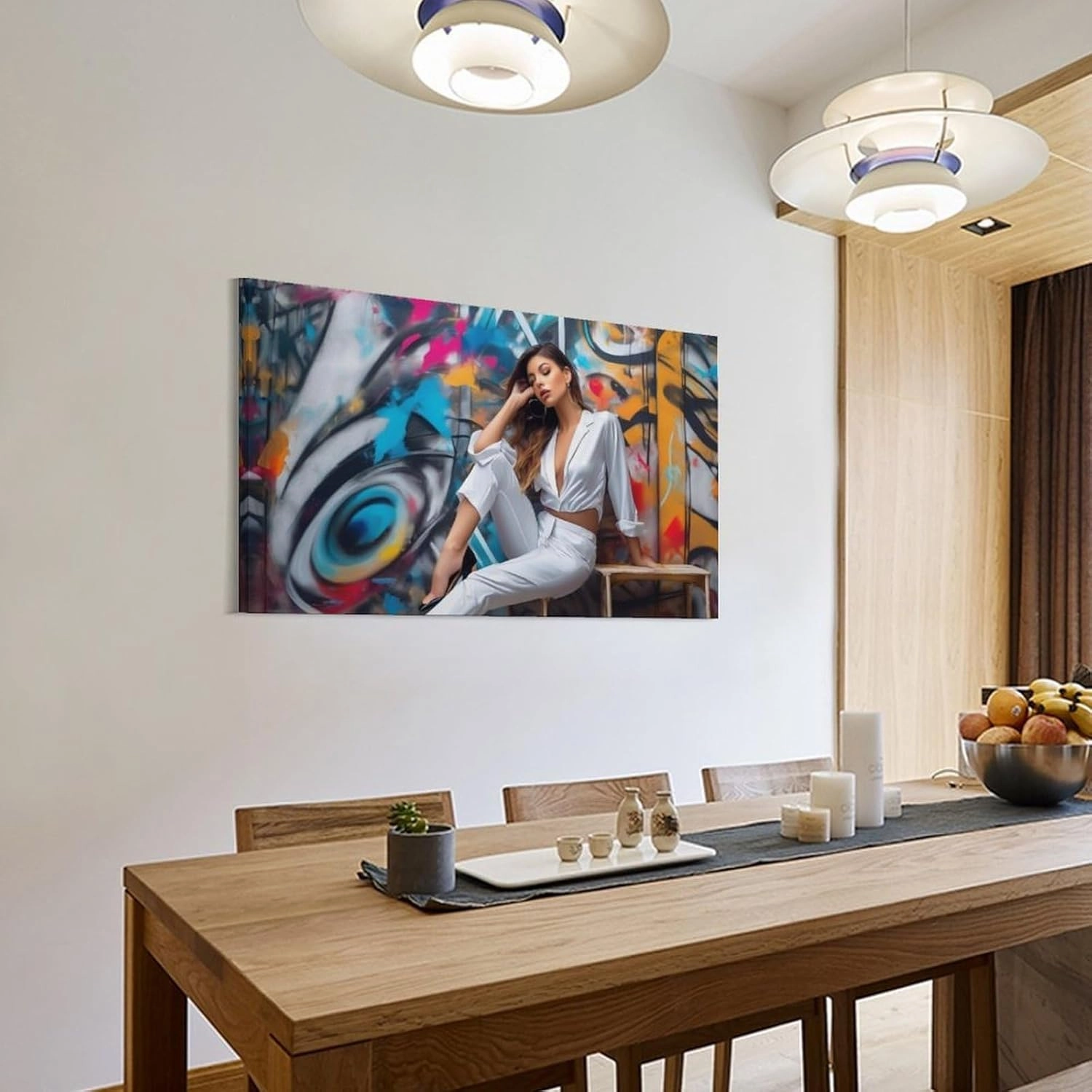 Abstract Graffiti Style Sexy White Woman Black High Heels Canvas Painting Posters And Prints Wall Art Pictures for Living Room Bedroom Decor 24x36inch(60x90cm) Frame-style