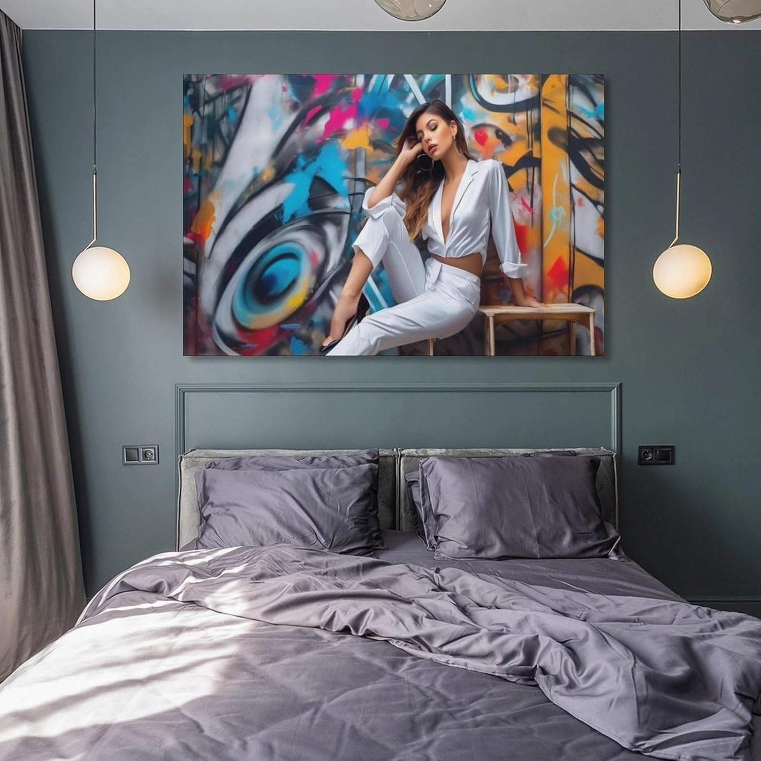 Abstract Graffiti Style Sexy White Woman Black High Heels Canvas Painting Posters And Prints Wall Art Pictures for Living Room Bedroom Decor 24x36inch(60x90cm) Frame-style