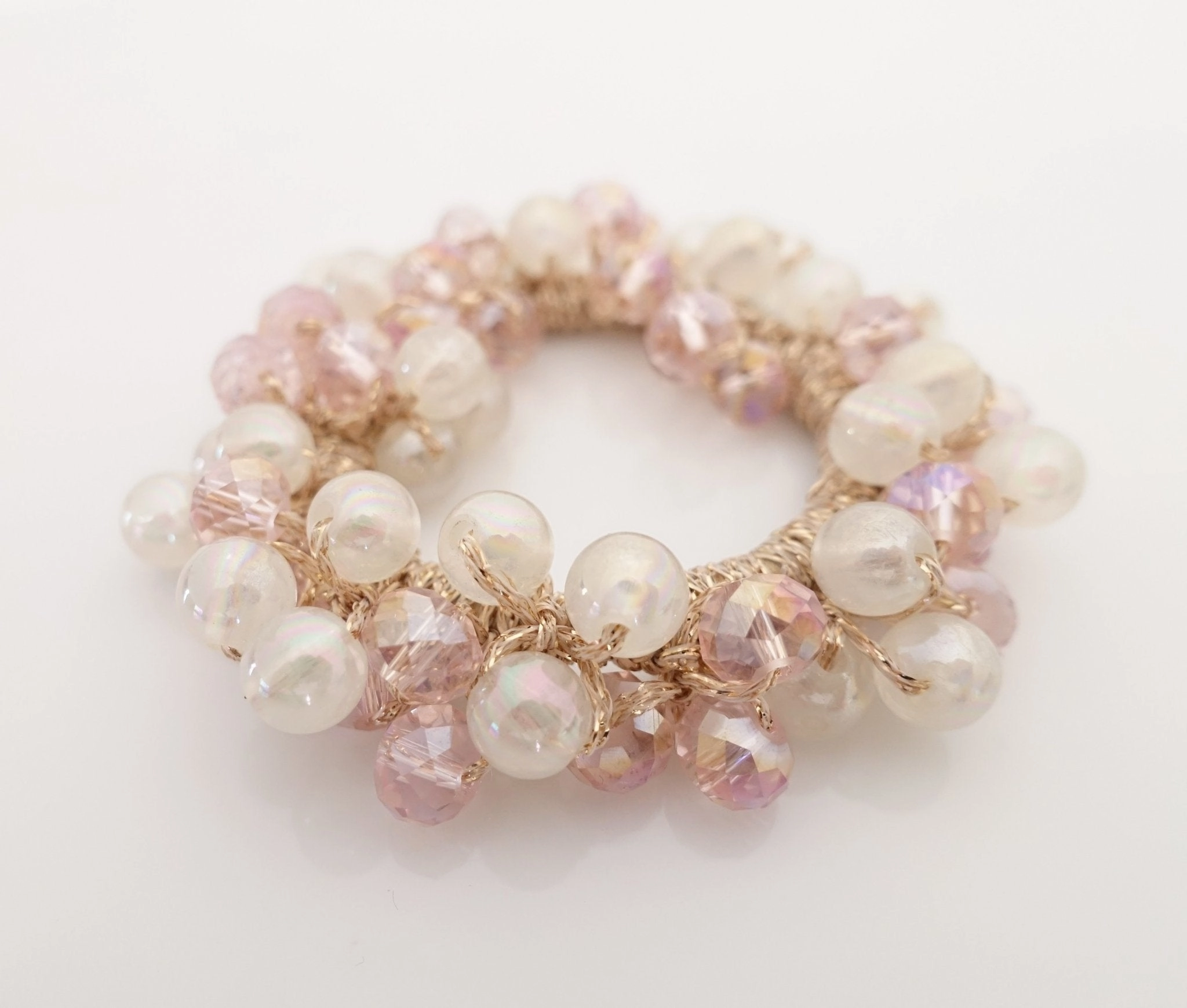 Acrylic sleek ball dazzling polyhedron ornament beaded crochet ponytail holder