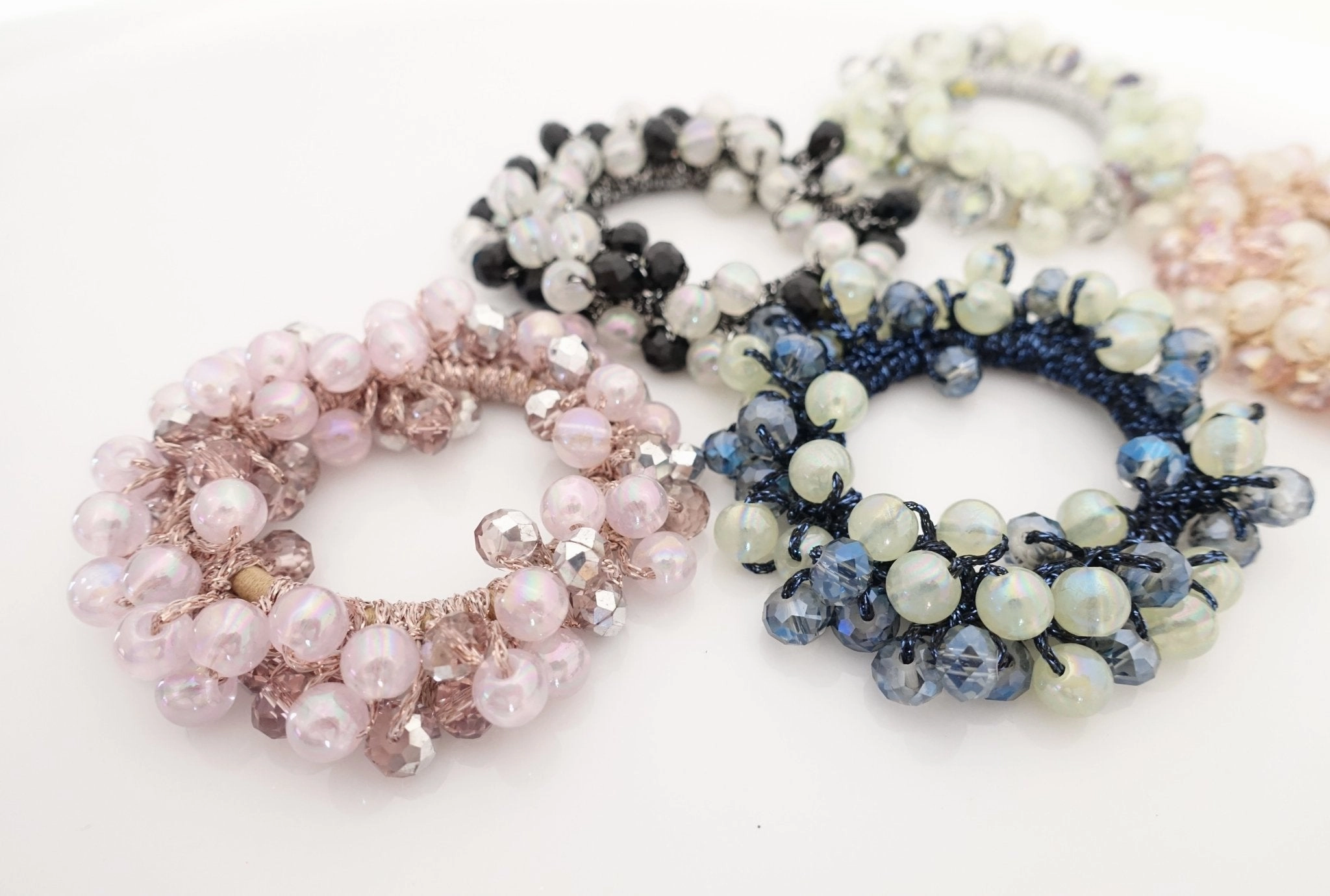 Acrylic sleek ball dazzling polyhedron ornament beaded crochet ponytail holder