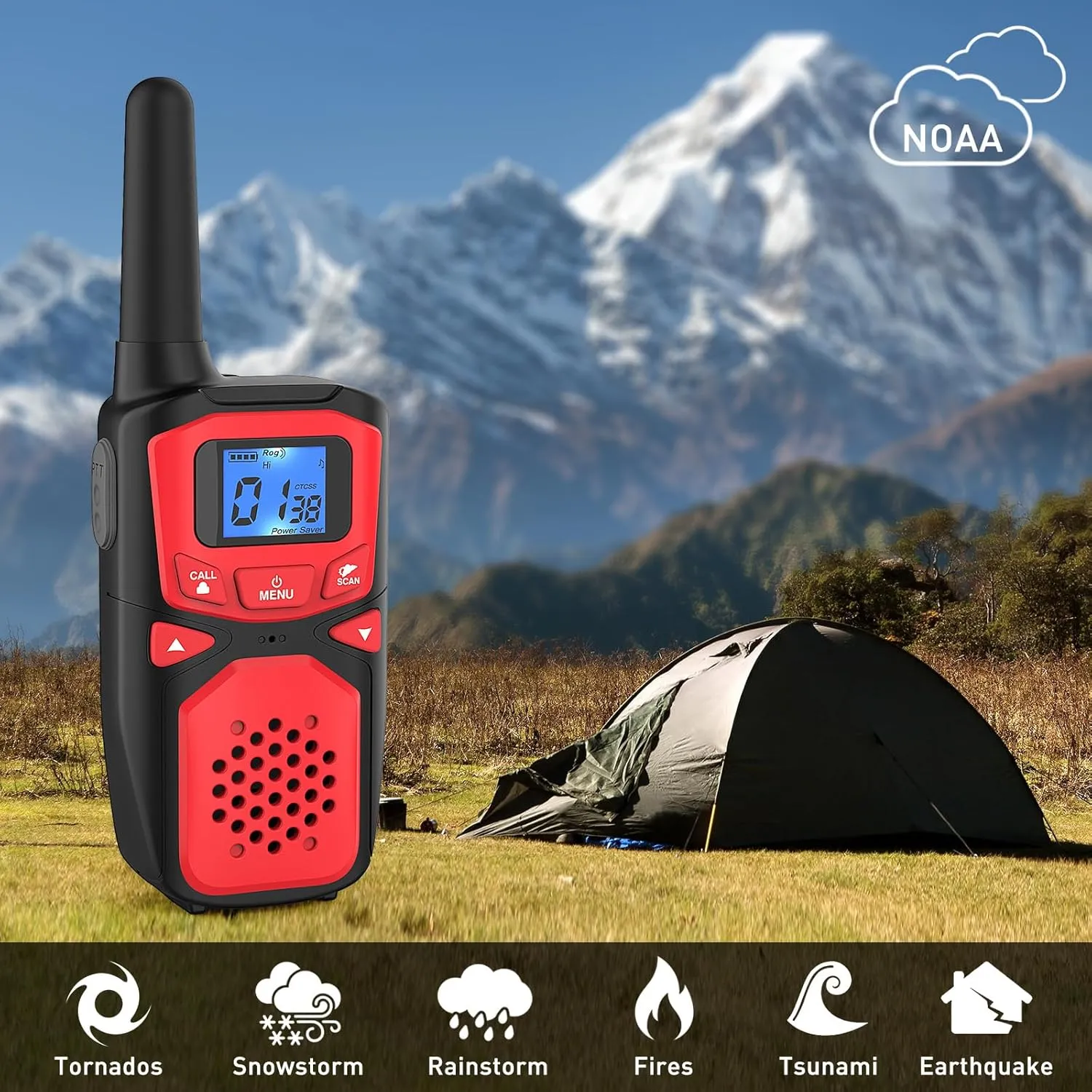 Adult Walkie Talkies Long Range Rechargeable Portable Two-Way Walkie Talkie, Camping Gear, SOS Sirens, NOAA Weather Alarms, Kid's Toys, Easy-to-Use Walkie Talkies,2 Packs(No Batteries)