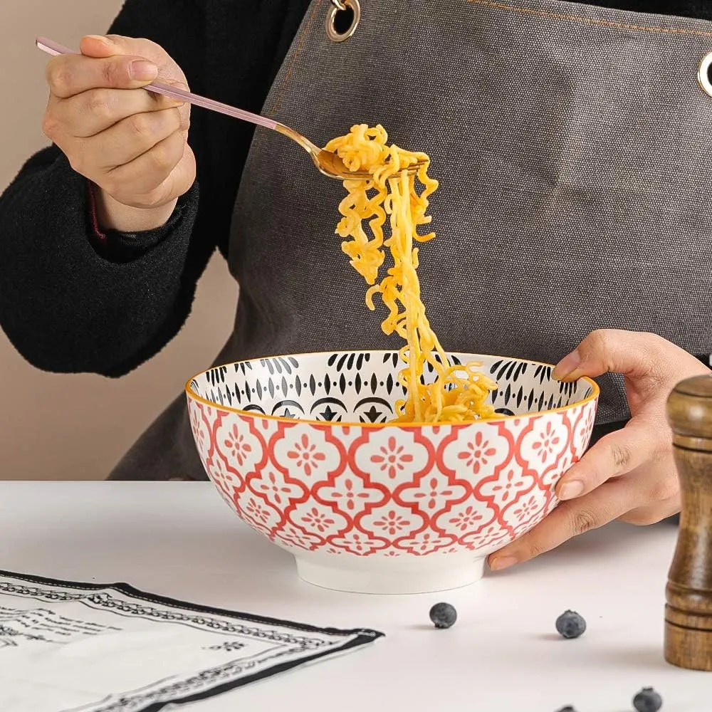 AHX Large Ceramic Serving Bowl Set - 8-Inch Colorful Porcelain Pasta Bowls - 3 Pack Perfect for Salad, Soup, Noodle, Ramen - Microwave and Dishwasher Safe - 57 oz (1700 ml / 1.8 Quart)