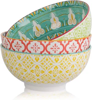 AHX Large Ceramic Serving Bowl Set - 8-Inch Colorful Porcelain Pasta Bowls - 3 Pack Perfect for Salad, Soup, Noodle, Ramen - Microwave and Dishwasher Safe - 57 oz (1700 ml / 1.8 Quart)