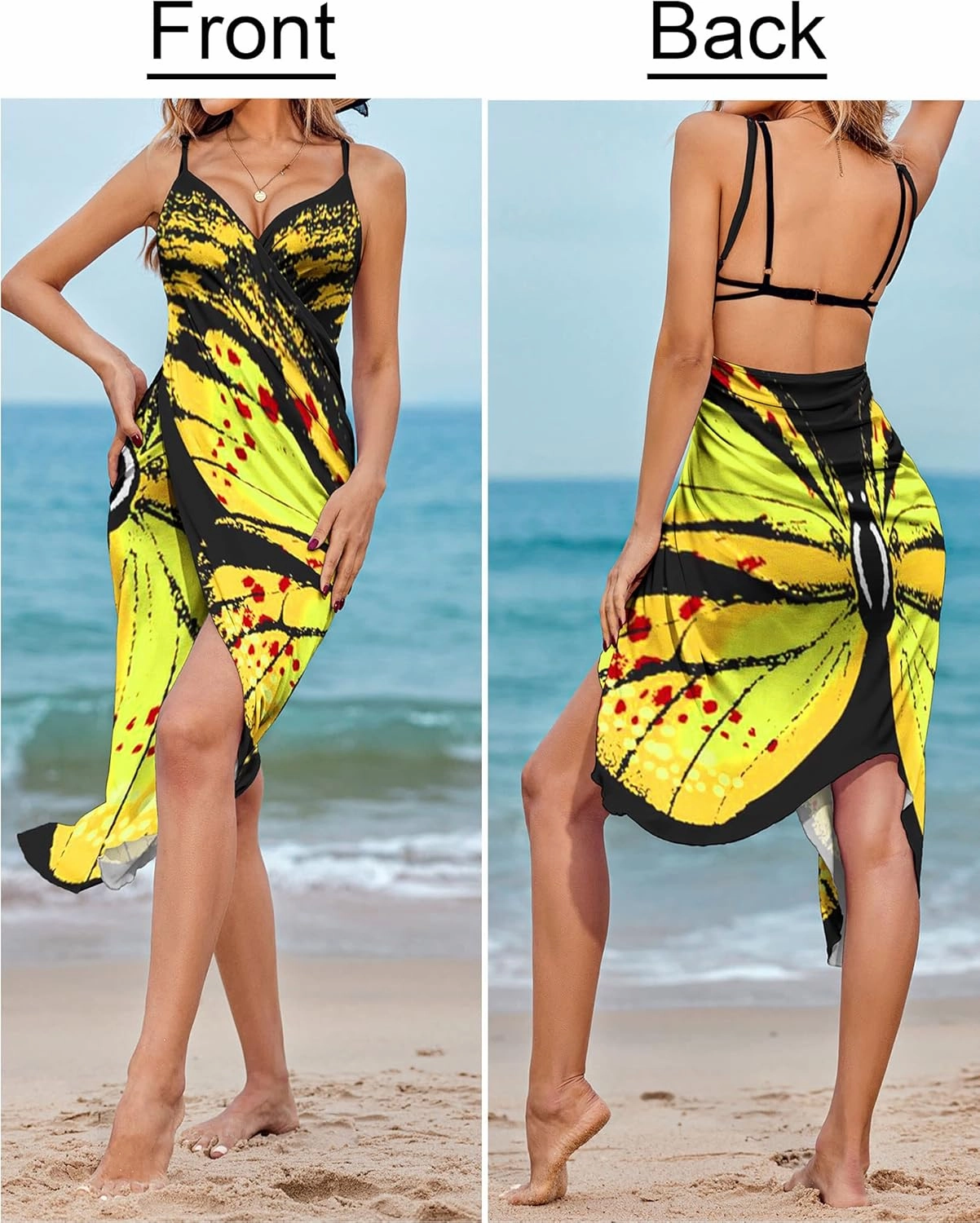 AI'MAGE Womens Butterfly Swimsuit Cover Up Beachwear Spaghetti Strap Wrap Dress Lightweight Sarong Coverups S-XL