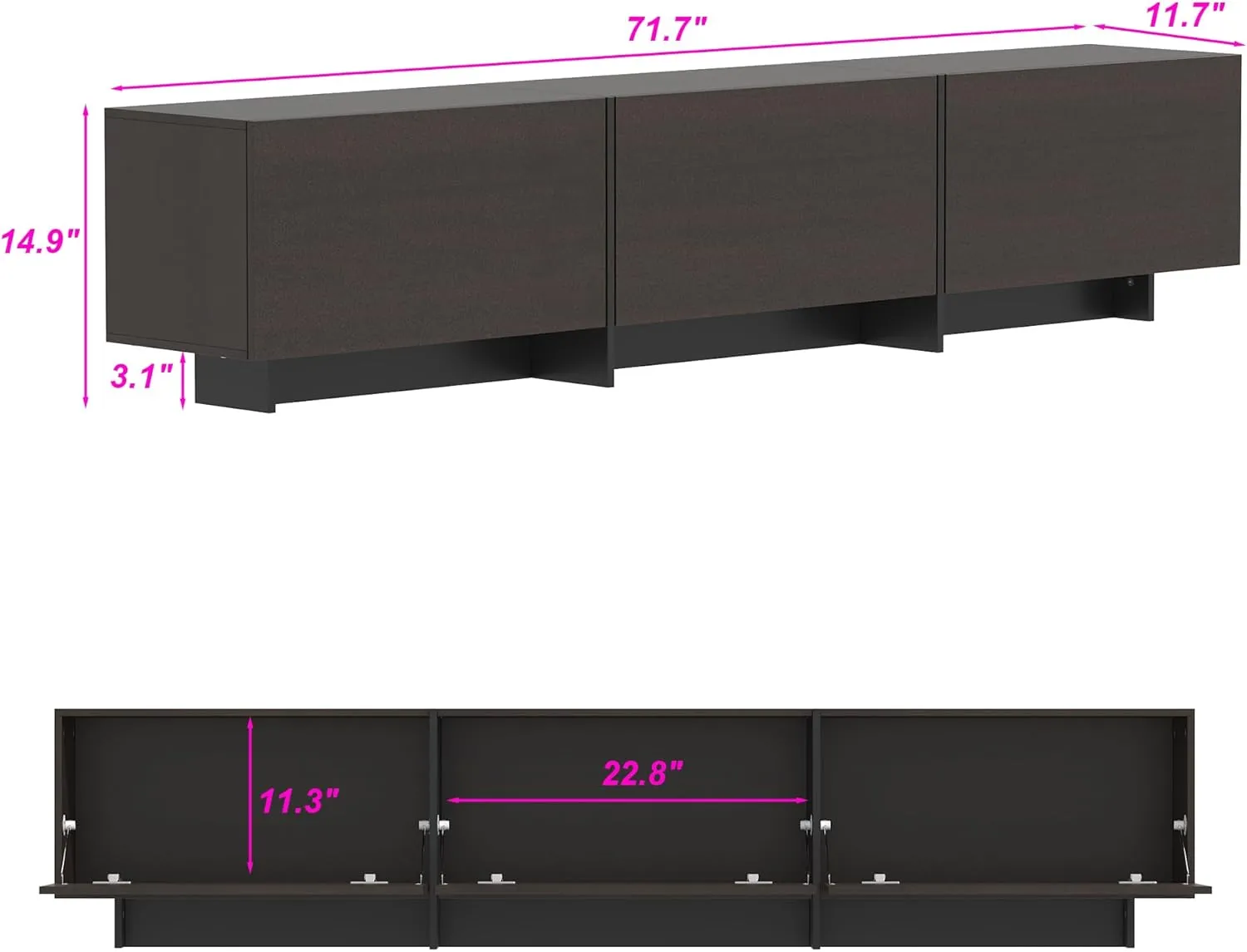 AIEGLE 71.7" W TV Stand with 3 Flip-Down Drawers, Modern Entertainment Center with Storage, Media Console Table TV Cabinet, Dark Brown