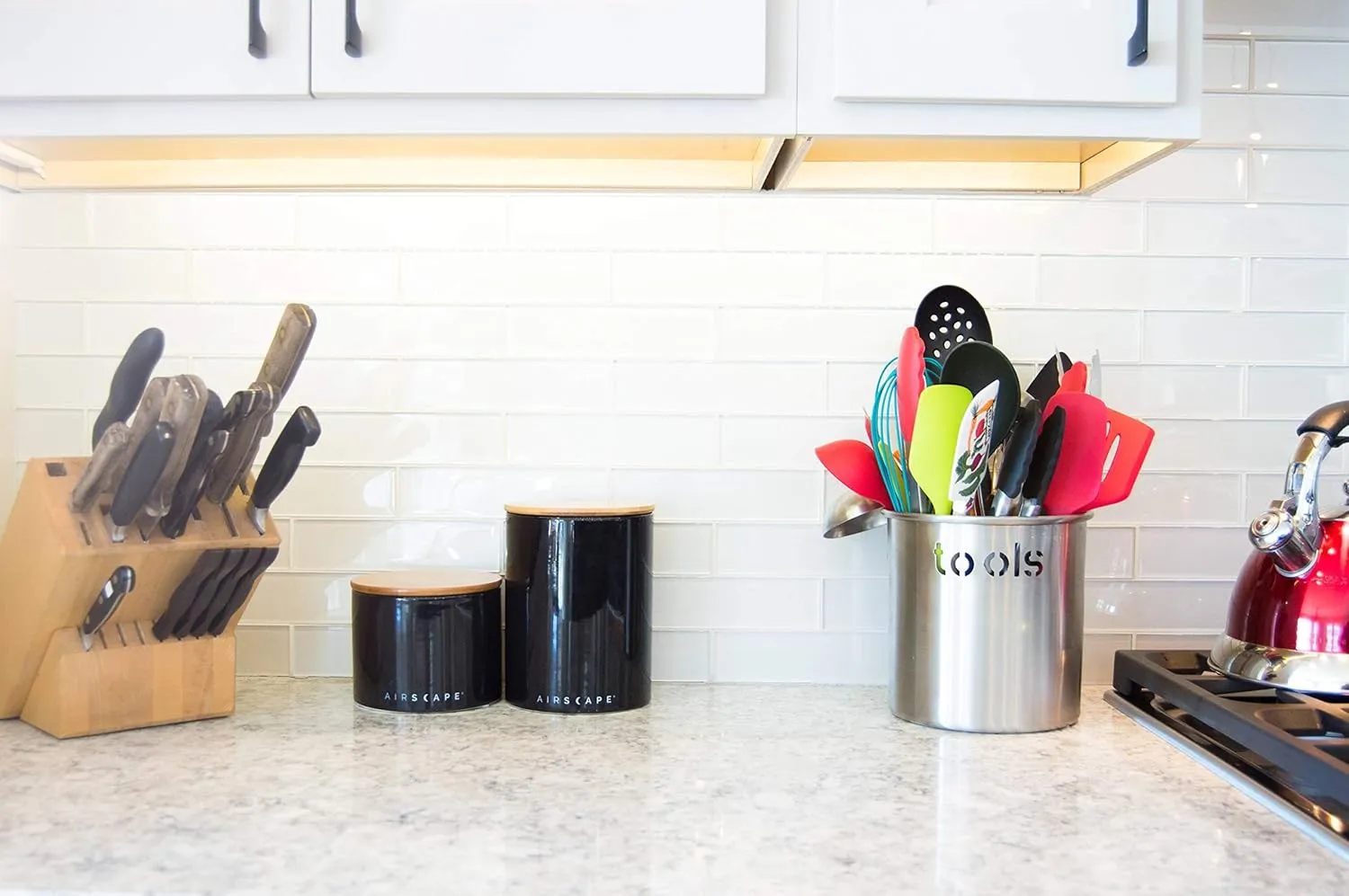 AirScape Planetary Design Ceramic Coffee and Food Storage Canister – Medium 7-inch – US Patented Airtight Inner Lid – Obsidian Black with Bamboo Top