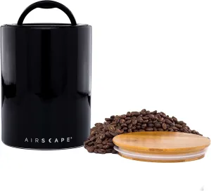 AirScape Planetary Design Ceramic Coffee and Food Storage Canister – Medium 7-inch – US Patented Airtight Inner Lid – Obsidian Black with Bamboo Top