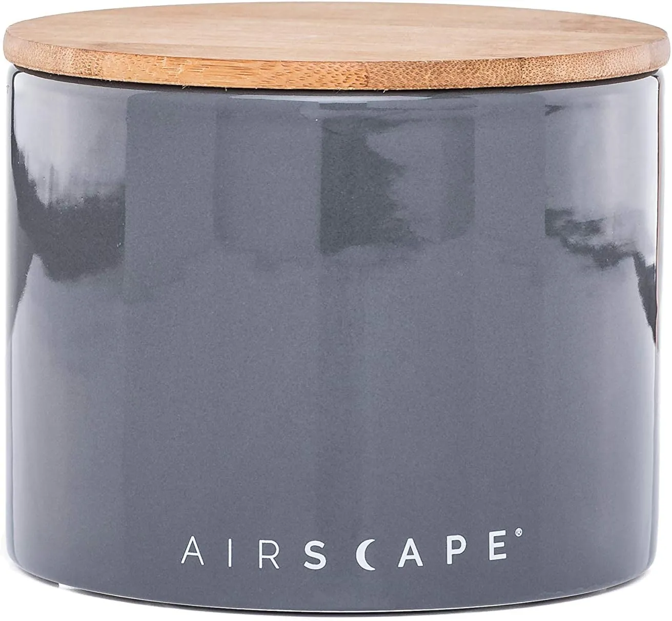 AirScape Planetary Design Ceramic Coffee and Food Storage Canister – Small 4-inch – US Patented Airtight Inner Lid – Gray with Bamboo Top