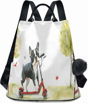 ALAZA Cute Boston Terrier Riding Backpack Purse for Women Anti Theft Travel Bag Fashion Back Pack Shoulder Bag Handbag