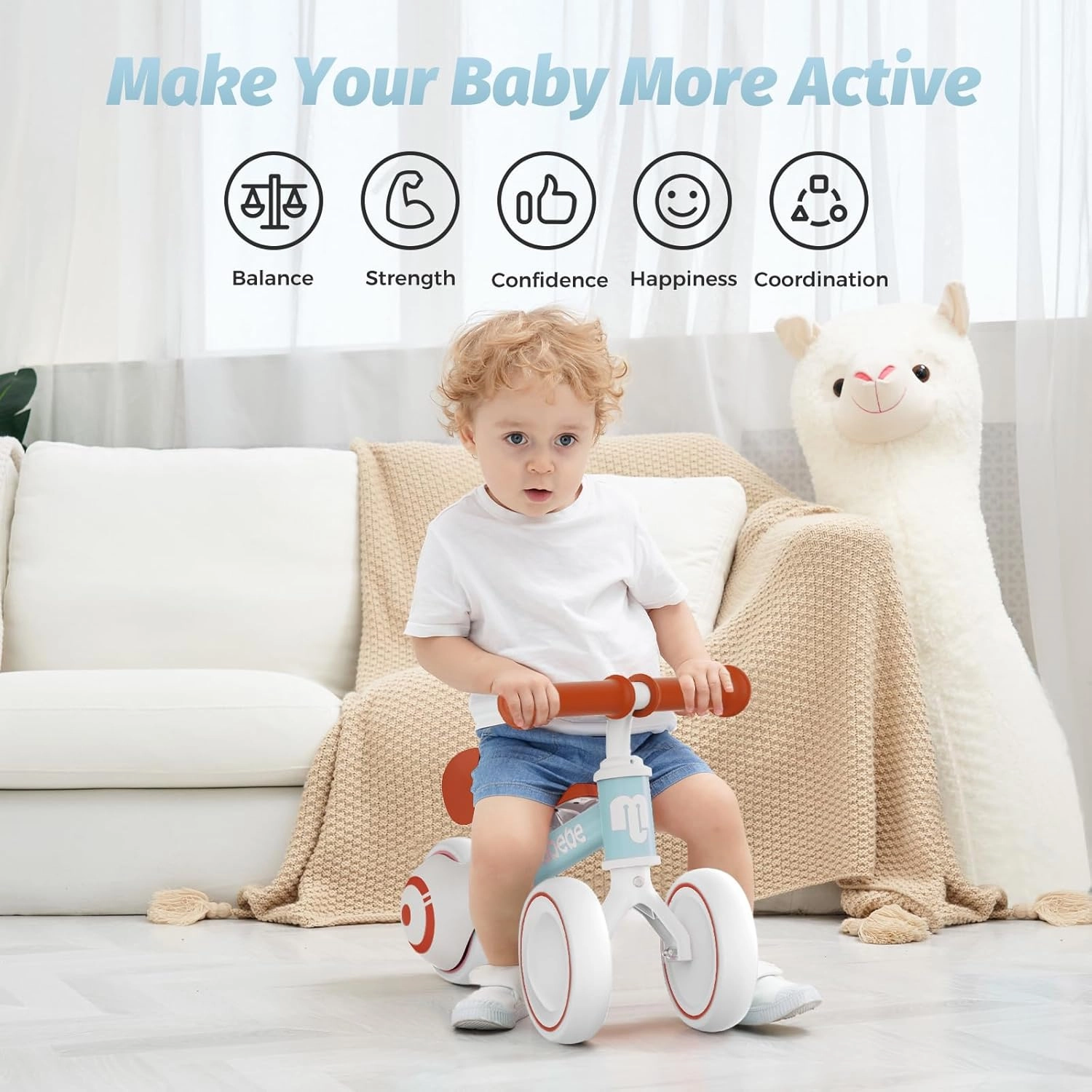 allobebe Baby Balance Bike, Cute Toddler Bikes 12-36 Months Gifts for 1 Year Old Girl Bike to Train Baby from Standing to Running with Adjustable Seat Silent & Soft 3 Wheels