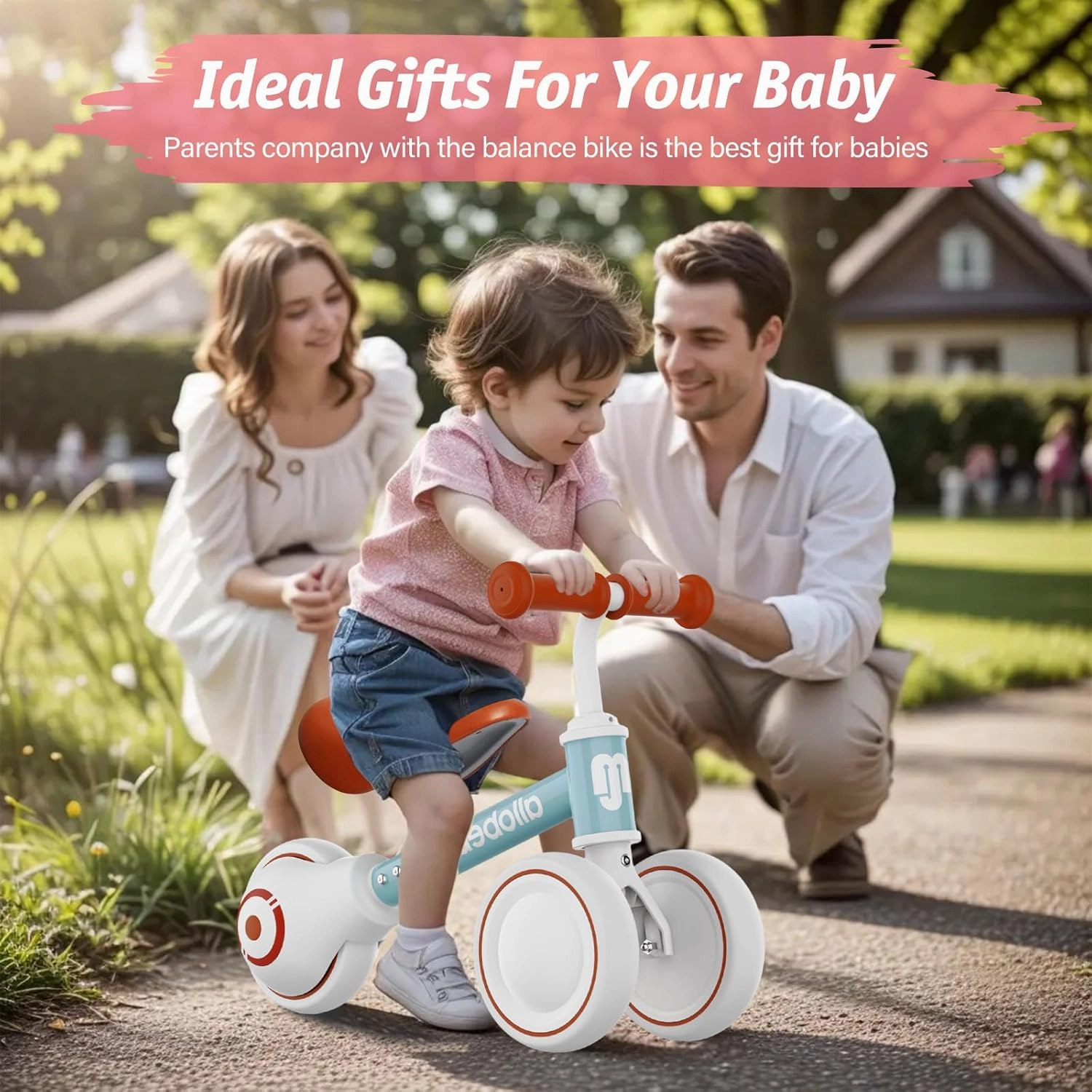 allobebe Baby Balance Bike, Cute Toddler Bikes 12-36 Months Gifts for 1 Year Old Girl Bike to Train Baby from Standing to Running with Adjustable Seat Silent & Soft 3 Wheels