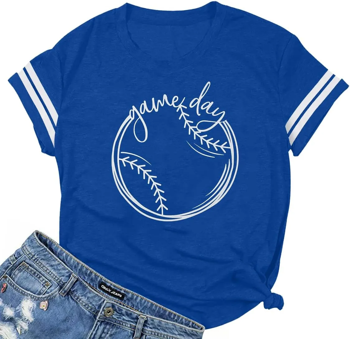 ALLTB Baseball Shirt Women Baseball Mom Shirts Funny Game Day Baseball Graphic Tee Tops Casual Ball Short Sleeve Tee Top