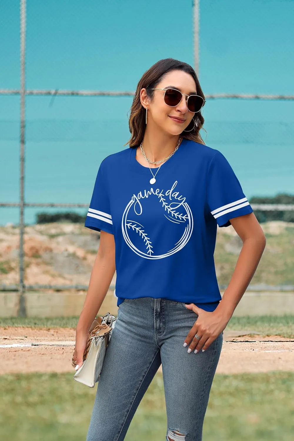 ALLTB Baseball Shirt Women Baseball Mom Shirts Funny Game Day Baseball Graphic Tee Tops Casual Ball Short Sleeve Tee Top