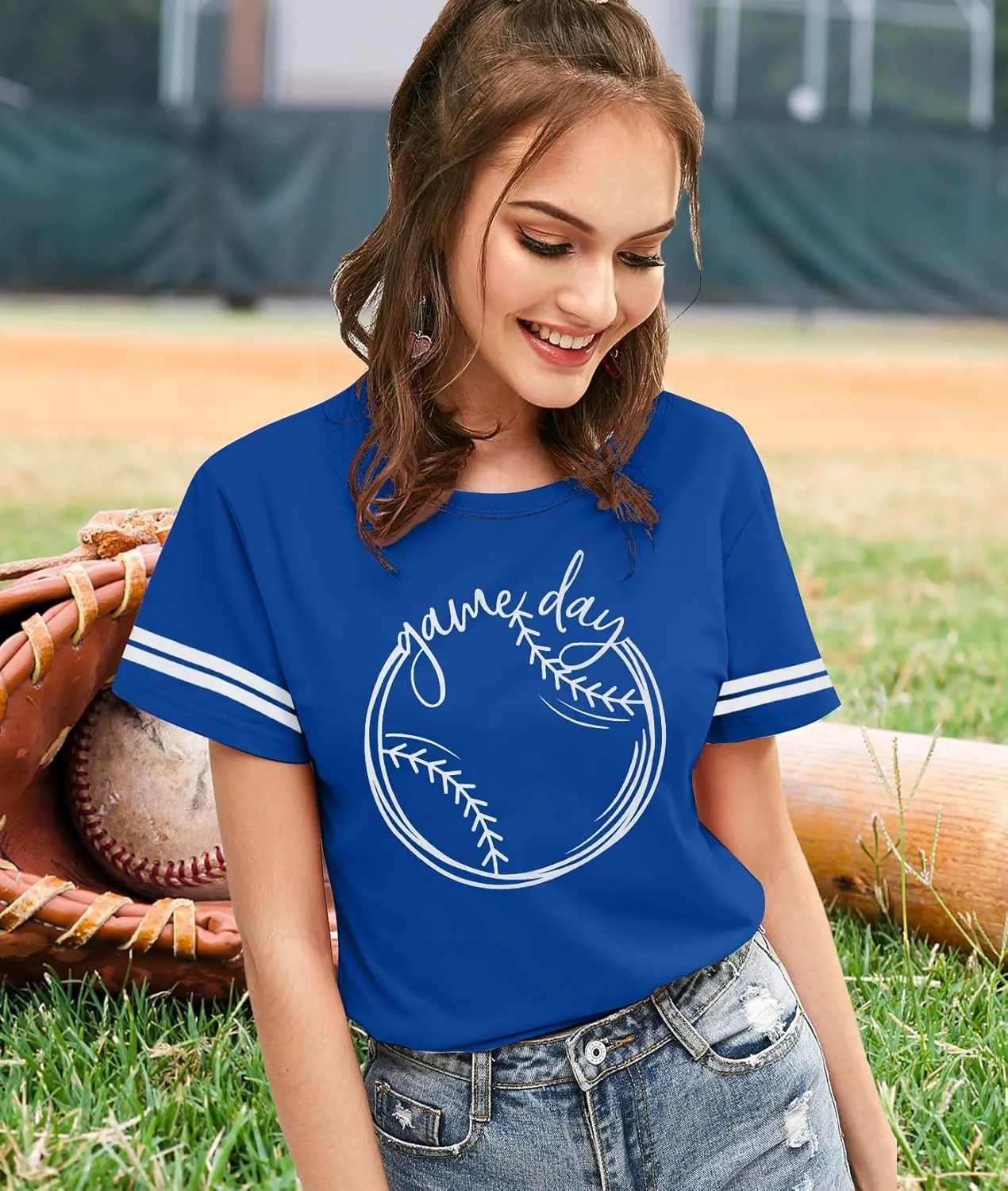 ALLTB Baseball Shirt Women Baseball Mom Shirts Funny Game Day Baseball Graphic Tee Tops Casual Ball Short Sleeve Tee Top